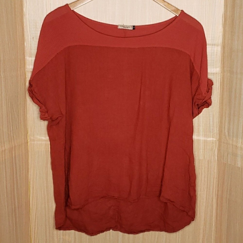 Lungo L'arno Womens Plus Red Linen Gauzy Boxy Lagan Shirt 1X